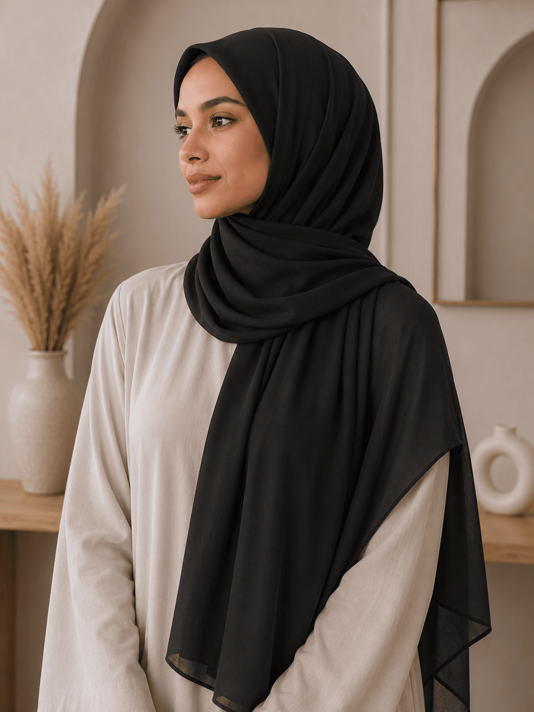 Black premium chiffon scarf USA
